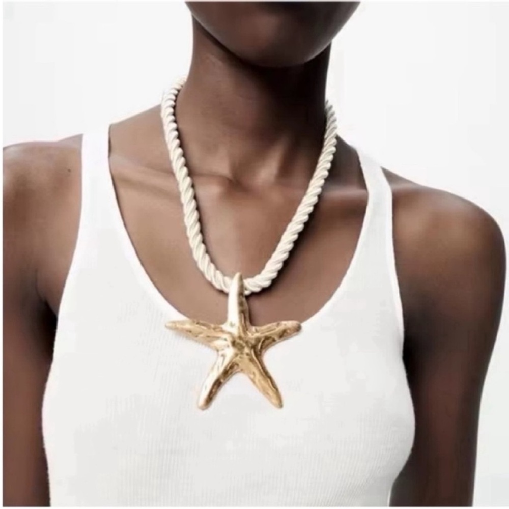 Zara Gold Starfish Cord Necklace NWOT
